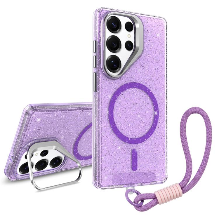 Supporto per fotocamera, custodia magnetica glitterata per telefono con cordino, For Samsung Galaxy S24 Ultra 5G, For Samsung Galaxy S24+ 5G, For Samsung Galaxy S24 5G, For Samsung Galaxy S23 FE 5G