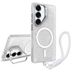 Supporto per fotocamera, custodia magnetica glitterata per telefono con cordino, For Samsung Galaxy S25 5G, For Samsung Galaxy S25+ 5G, For Samsung Galaxy S25 Ultra 5G, For Samsung Galaxy S24 FE 5G