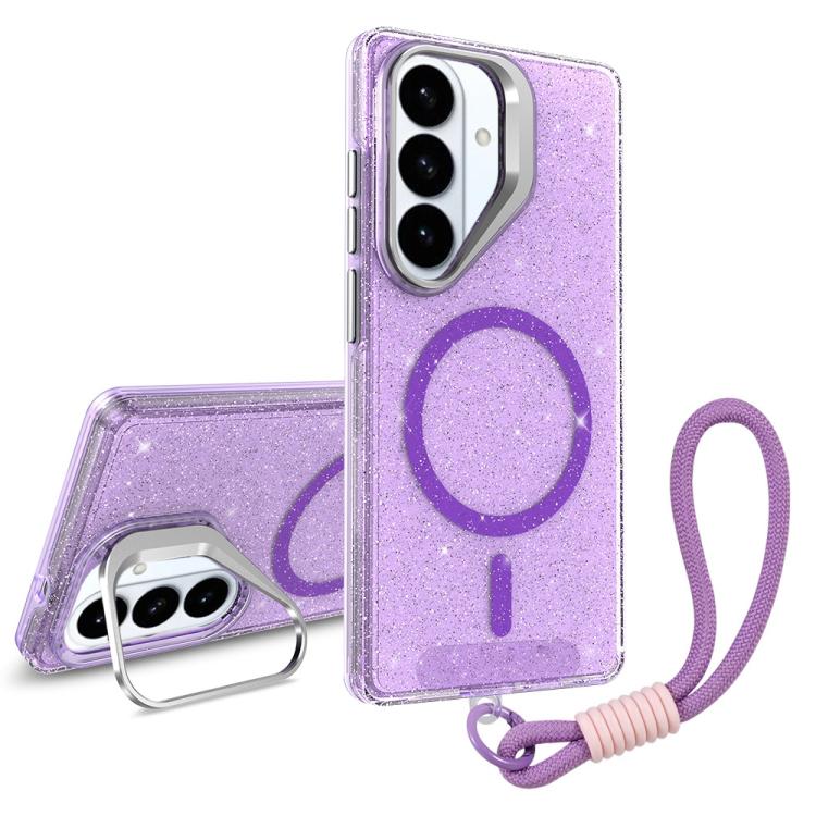 Supporto per fotocamera, custodia magnetica glitterata per telefono con cordino, For Samsung Galaxy S26+ 5G, For Samsung Galaxy S26 Ultra 5G, For Samsung Galaxy S26 5G, For Samsung Galaxy S25 FE 5G