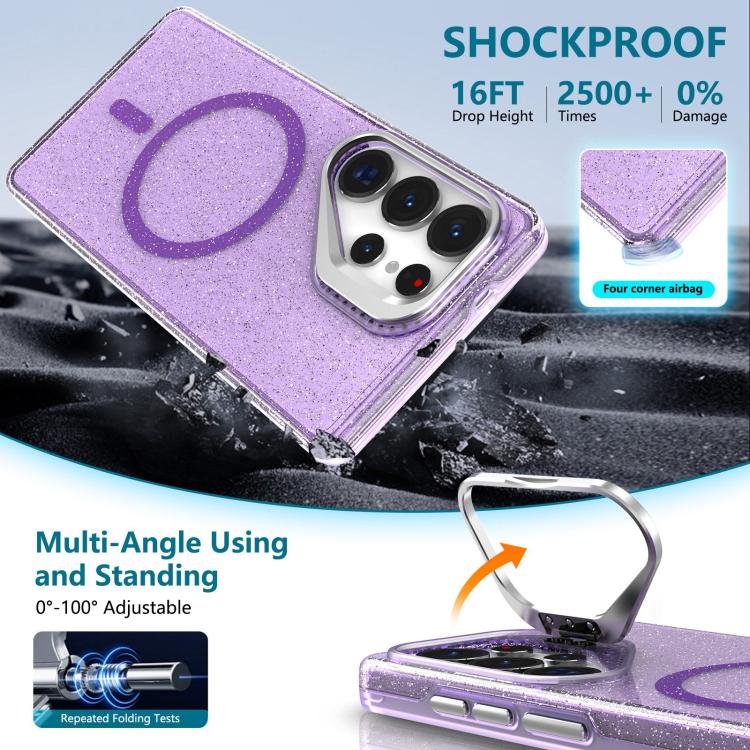 Supporto per fotocamera, custodia magnetica glitterata per telefono con cordino, For Samsung Galaxy S26+ 5G, For Samsung Galaxy S26 Ultra 5G, For Samsung Galaxy S26 5G, For Samsung Galaxy S25 FE 5G