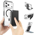 Portafoglio con clip magnetica in metallo e supporto pieghevole.