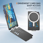 Portafoglio con clip magnetica in metallo e supporto pieghevole.