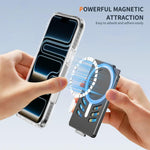 Portafoglio con clip magnetica in metallo e supporto pieghevole.