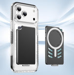 Portafoglio con clip magnetica in metallo e supporto pieghevole.