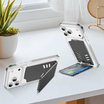 Portafoglio con clip magnetica in metallo e supporto pieghevole.