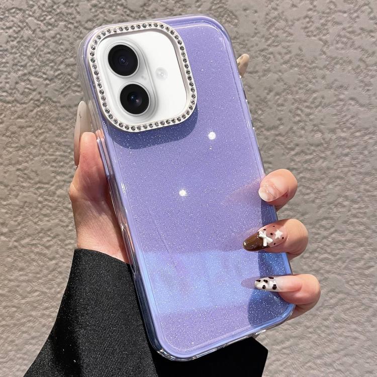 Custodia per telefono a tinta unita con glitter e strass., For iPhone 16 Plus, For iPhone 16