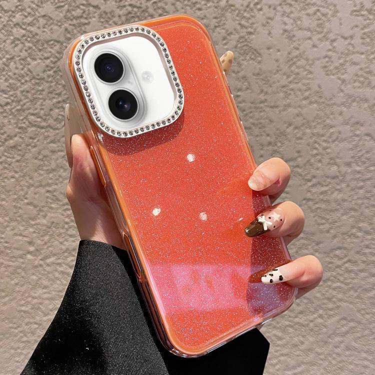Custodia per telefono a tinta unita con glitter e strass., For iPhone 16 Plus, For iPhone 16