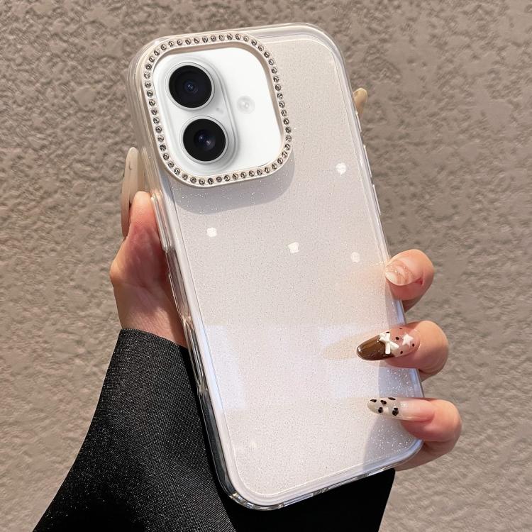 Custodia per telefono a tinta unita con glitter e strass., For iPhone 16 Plus, For iPhone 16