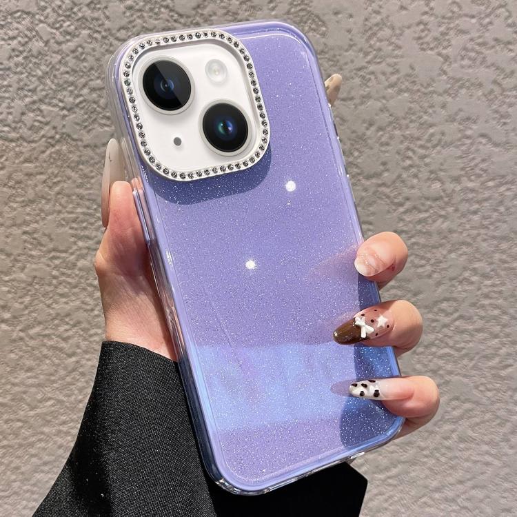 Custodia per telefono a tinta unita con glitter e strass., For iPhone 15 Plus, For iPhone 15