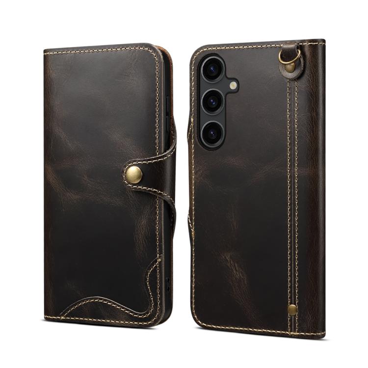 Custodia in vera pelle Denor B01 con chiusura magnetica e rivestimento in pelle bovina cerata., For Samsung Galaxy S26+ 5G, For Samsung Galaxy S26 Ultra 5G, For Samsung Galaxy S26 5G