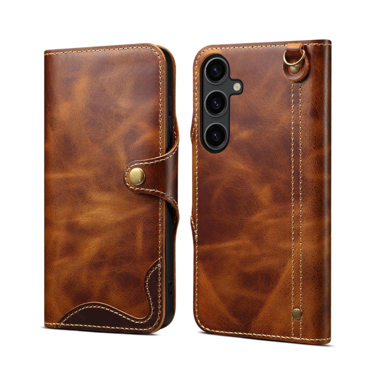 Custodia in vera pelle Denor B01 con chiusura magnetica e rivestimento in pelle bovina cerata., For Samsung Galaxy S26+ 5G, For Samsung Galaxy S26 Ultra 5G, For Samsung Galaxy S26 5G
