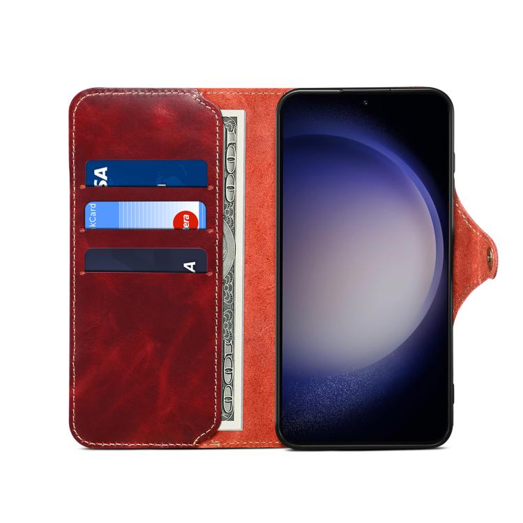 Custodia in vera pelle Denor B01 con chiusura magnetica e rivestimento in pelle bovina cerata., For Samsung Galaxy S26+ 5G, For Samsung Galaxy S26 Ultra 5G, For Samsung Galaxy S26 5G