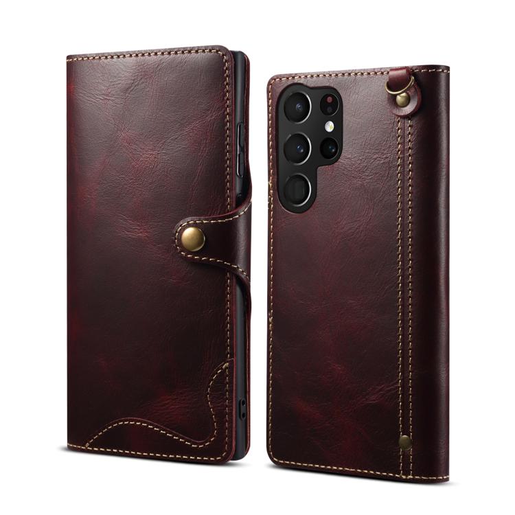 Custodia in vera pelle Denor B01 con chiusura magnetica e rivestimento in pelle bovina cerata., For Samsung Galaxy S26+ 5G, For Samsung Galaxy S26 Ultra 5G, For Samsung Galaxy S26 5G