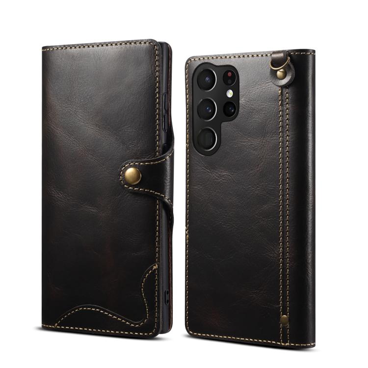 Custodia in vera pelle Denor B01 con chiusura magnetica e rivestimento in pelle bovina cerata., For Samsung Galaxy S26+ 5G, For Samsung Galaxy S26 Ultra 5G, For Samsung Galaxy S26 5G