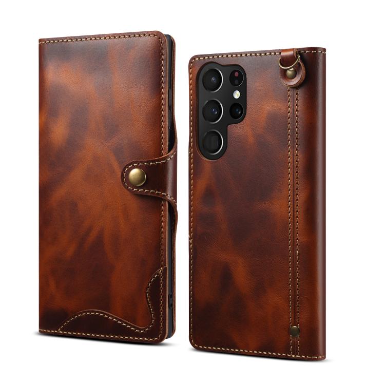 Custodia in vera pelle Denor B01 con chiusura magnetica e rivestimento in pelle bovina cerata., For Samsung Galaxy S26+ 5G, For Samsung Galaxy S26 Ultra 5G, For Samsung Galaxy S26 5G