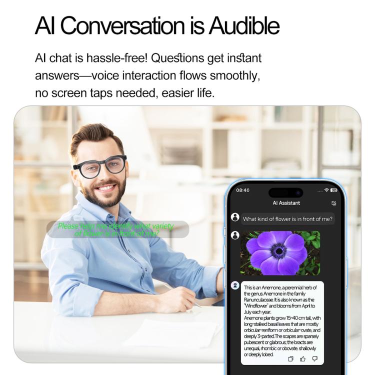 Occhiali intelligenti W611Pro con intelligenza artificiale: fotocamera da 8 MP, Wi-Fi e traduzione automatica tramite IA.