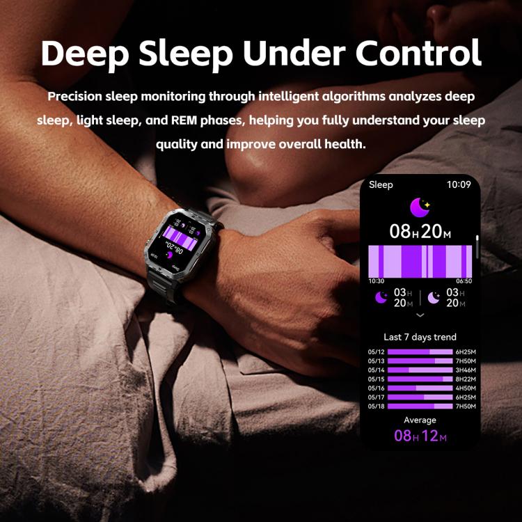Smartwatch MT62 con display IPS da 2,01 pollici, batteria da 1000 mAh e torcia, ideale per avventure all'aria aperta.
