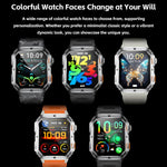 Smartwatch MT62 con display IPS da 2,01 pollici, batteria da 1000 mAh e torcia, ideale per avventure all'aria aperta.