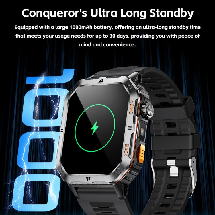 Smartwatch MT62 con display IPS da 2,01 pollici, batteria da 1000 mAh e torcia, ideale per avventure all'aria aperta.