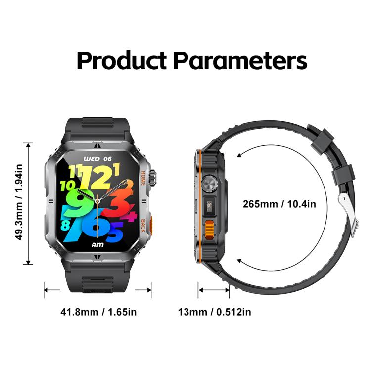 Smartwatch MT62 con display IPS da 2,01 pollici, batteria da 1000 mAh e torcia, ideale per avventure all'aria aperta.