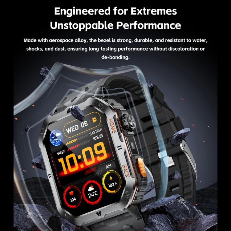 Smartwatch MT62 con display IPS da 2,01 pollici, batteria da 1000 mAh e torcia, ideale per avventure all'aria aperta.