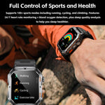 Smartwatch MT62 con display IPS da 2,01 pollici, batteria da 1000 mAh e torcia, ideale per avventure all'aria aperta.