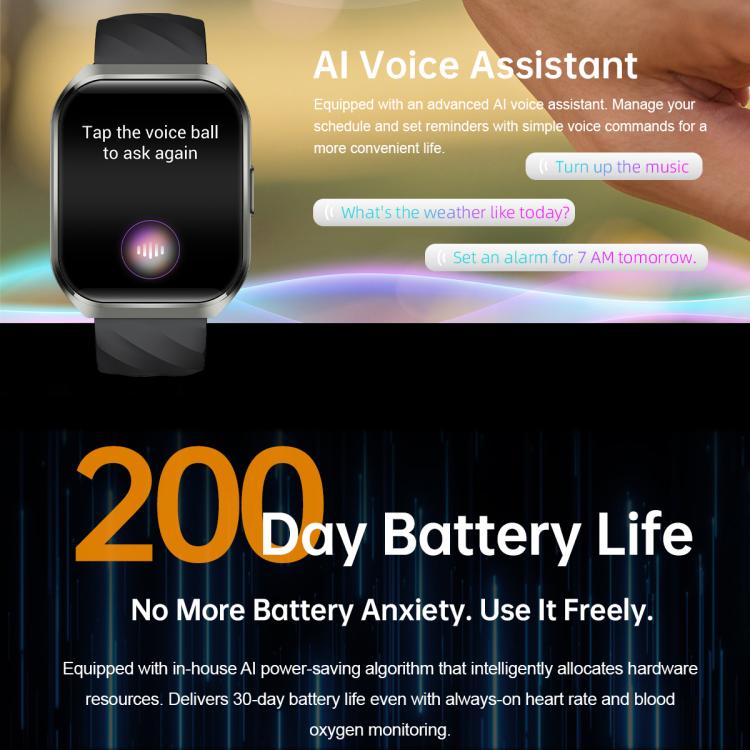 Smartwatch MT66 con schermo curvo IPS da 1,83 pollici e batteria da 1000 mAh.