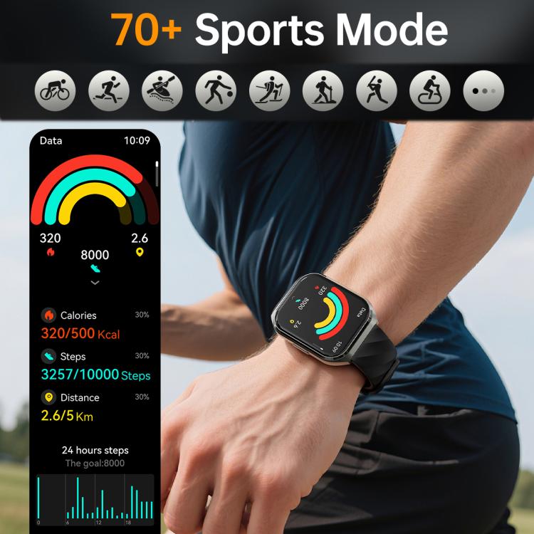 Smartwatch MT66 con schermo curvo IPS da 1,83 pollici e batteria da 1000 mAh.