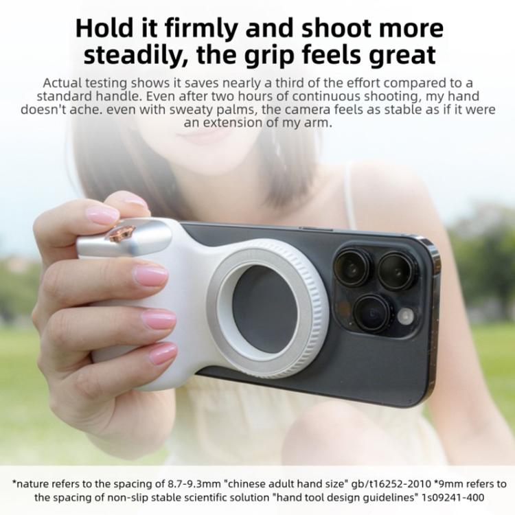 Supporto magnetico per smartphone con impugnatura ergonomica e attacco a scatto., Single Grip, With Fill Light