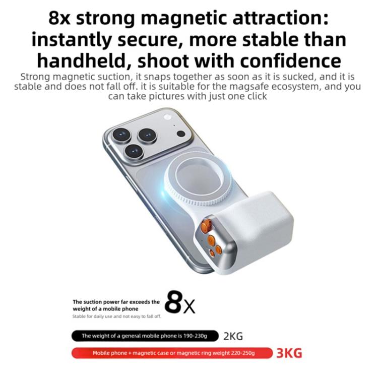 Supporto magnetico per smartphone con impugnatura ergonomica e attacco a scatto., Single Grip, With Fill Light