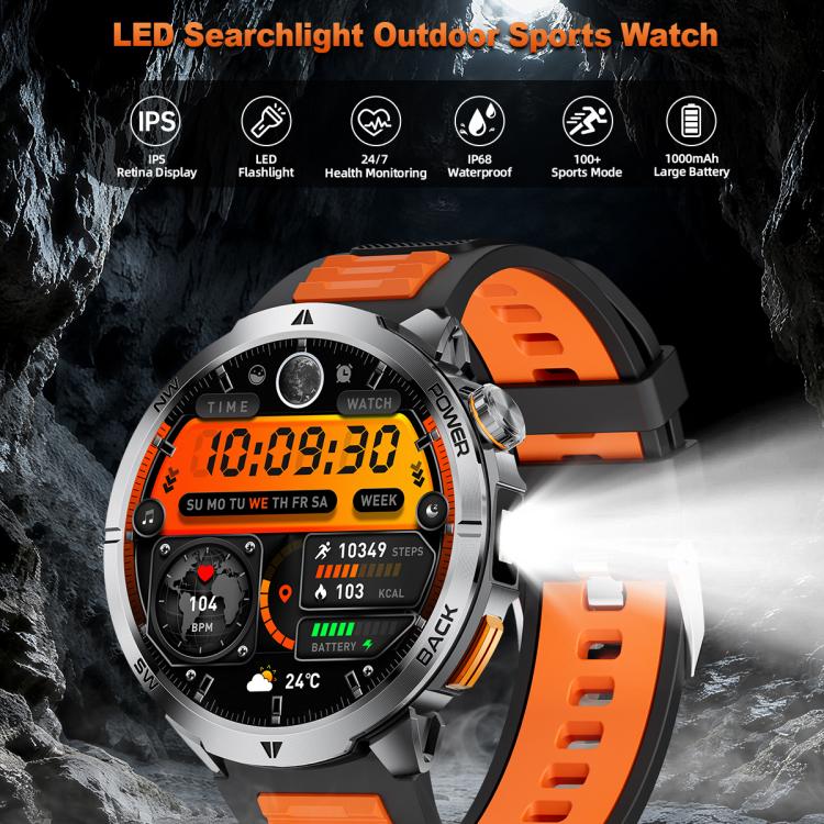 Smartwatch MT68 per avventure all'aria aperta con display IPS da 1,7 pollici, batteria da 1000 mAh e torcia.