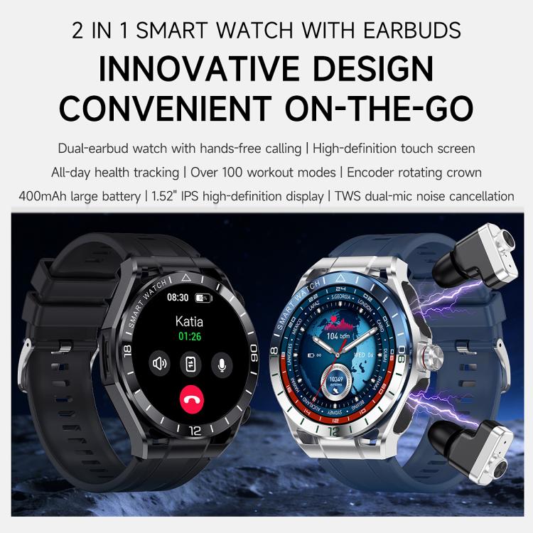 T95E: Smartwatch sportivo 2 in 1 con display da 1,52 pollici e auricolari Bluetooth TWS.