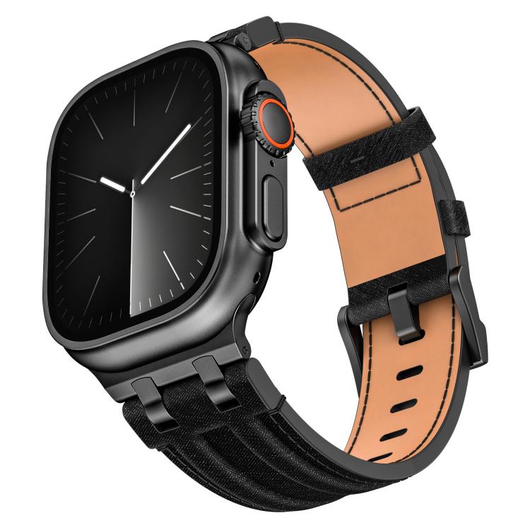 Cinturino per orologio in ecopelle con cuciture in denim, For Apple Watch 46mm / 49mm / 45mm / 44mm