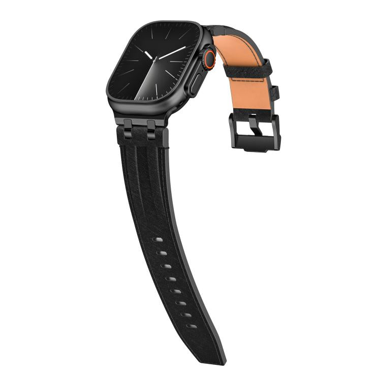 Cinturino per orologio in ecopelle con cuciture in denim, For Apple Watch 46mm / 49mm / 45mm / 44mm