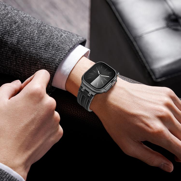 Cinturino per orologio in ecopelle con cuciture in denim, For Apple Watch 46mm / 49mm / 45mm / 44mm