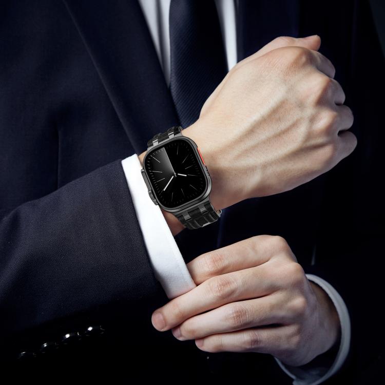 Cinturino per orologio in ecopelle con cuciture in denim, For Apple Watch 46mm / 49mm / 45mm / 44mm