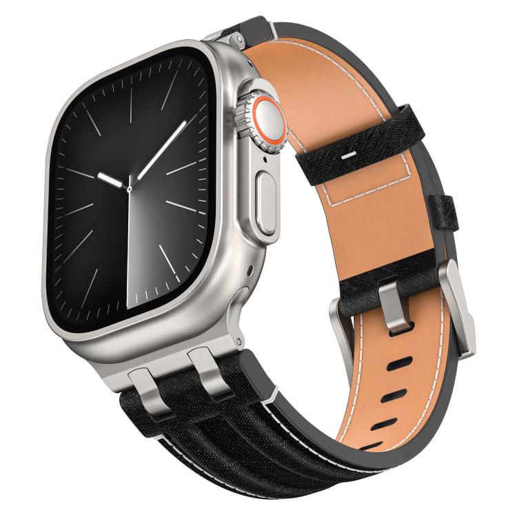 Cinturino per orologio in ecopelle con cuciture in denim, For Apple Watch 46mm / 49mm / 45mm / 44mm