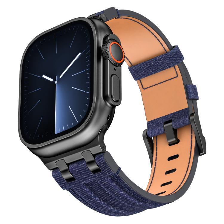 Cinturino per orologio in ecopelle con cuciture in denim, For Apple Watch 46mm / 49mm / 45mm / 44mm
