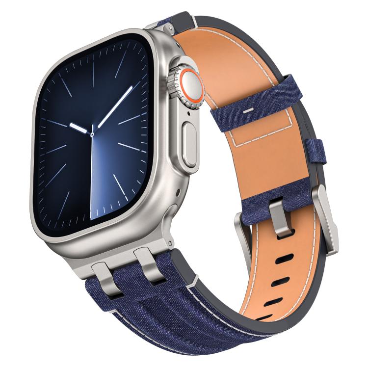 Cinturino per orologio in ecopelle con cuciture in denim, For Apple Watch 46mm / 49mm / 45mm / 44mm