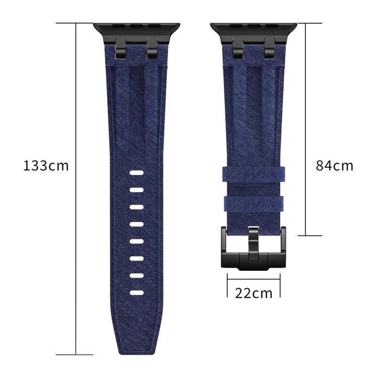 Cinturino per orologio in ecopelle con cuciture in denim, For Apple Watch 46mm / 49mm / 45mm / 44mm