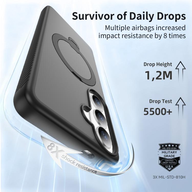 Custodia per telefono antiurto con supporto magnetico girevole a 360° e airbag., For Samsung Galaxy S26+ 5G, For Samsung Galaxy S26 Ultra 5G, For Samsung Galaxy S26 5G