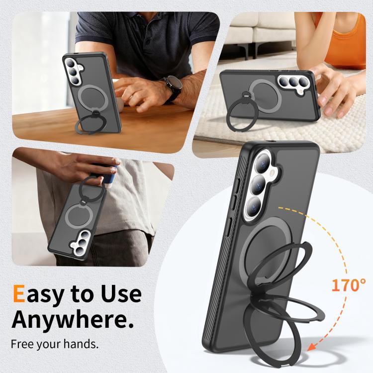 Custodia per telefono antiurto con supporto magnetico girevole a 360° e airbag., For Samsung Galaxy S26+ 5G, For Samsung Galaxy S26 Ultra 5G, For Samsung Galaxy S26 5G