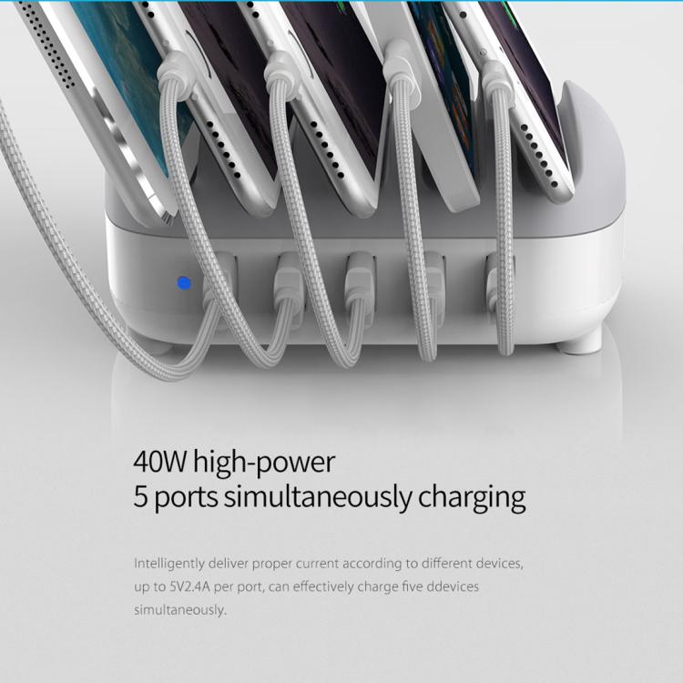 Stazione di ricarica intelligente ORICO DUK-5P da 40 W con 5 porte USB e supporto, US Plug, UK Plug, AU Plug