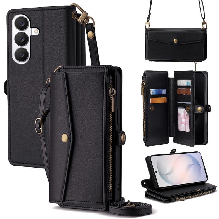Portafoglio con cerniera, fibbia laterale, tracolla, cordino, custodia per telefono in pelle, For Samsung Galaxy S26+ 5G, For Samsung Galaxy S26 Ultra 5G, For Samsung Galaxy S26 5G