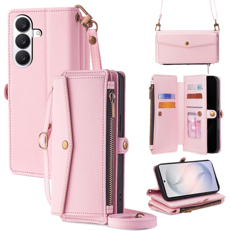 Portafoglio con cerniera, fibbia laterale, tracolla, cordino, custodia per telefono in pelle, For Samsung Galaxy S26+ 5G, For Samsung Galaxy S26 Ultra 5G, For Samsung Galaxy S26 5G