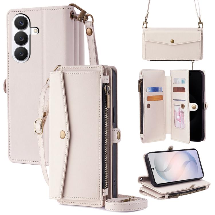 Portafoglio con cerniera, fibbia laterale, tracolla, cordino, custodia per telefono in pelle, For Samsung Galaxy S26+ 5G, For Samsung Galaxy S26 Ultra 5G, For Samsung Galaxy S26 5G
