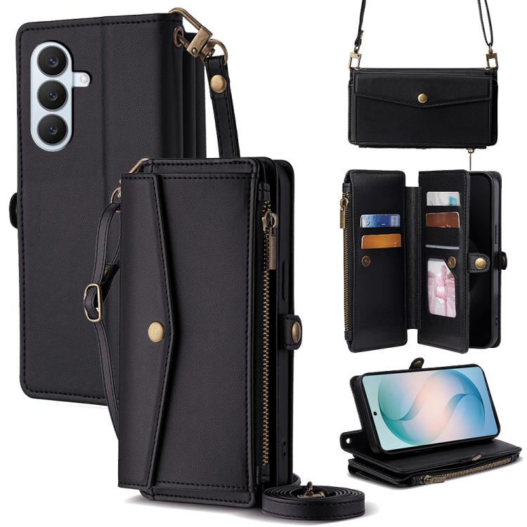 Portafoglio con cerniera, fibbia laterale, tracolla, cordino, custodia per telefono in pelle, For Samsung Galaxy S26+ 5G, For Samsung Galaxy S26 Ultra 5G, For Samsung Galaxy S26 5G