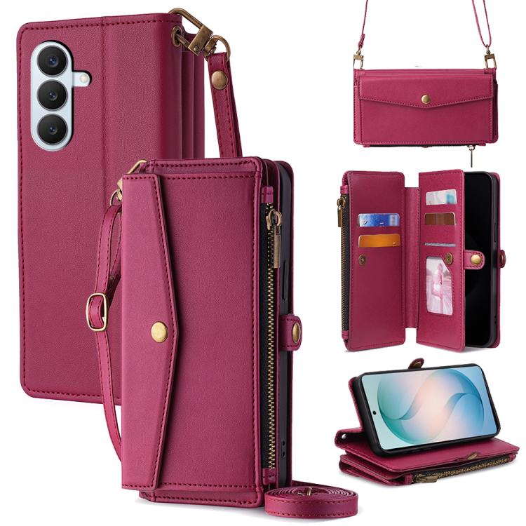 Portafoglio con cerniera, fibbia laterale, tracolla, cordino, custodia per telefono in pelle, For Samsung Galaxy S26+ 5G, For Samsung Galaxy S26 Ultra 5G, For Samsung Galaxy S26 5G