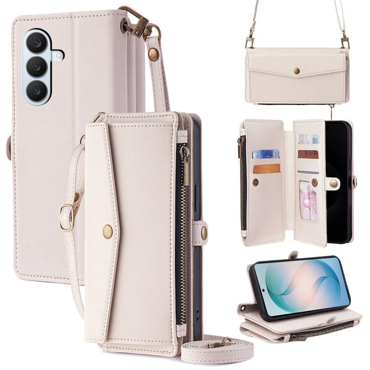 Portafoglio con cerniera, fibbia laterale, tracolla, cordino, custodia per telefono in pelle, For Samsung Galaxy S26+ 5G, For Samsung Galaxy S26 Ultra 5G, For Samsung Galaxy S26 5G