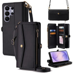 Portafoglio con cerniera, fibbia laterale, tracolla, cordino, custodia per telefono in pelle, For Samsung Galaxy S26+ 5G, For Samsung Galaxy S26 Ultra 5G, For Samsung Galaxy S26 5G